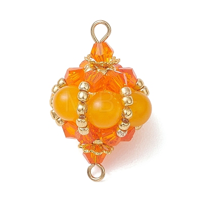Dyed Natural Malaysia Jade Round and Glass Seed Beaded Lantern Links Connector Charms PALLOY-MZ01176-01-1