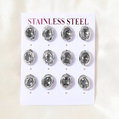 6 Pairs 304 Stainless Steel Pave Cubic Zirconia Stud Earrings SA-CBADCF0-04P-04-1