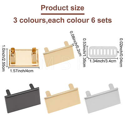 WADORN 18 Sets 3 Colors Zinc Alloy Bag Decorative Clasps FIND-WR0008-32-1