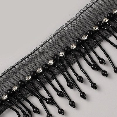 Polyester & Glass Rhinestone & Imitation Pearl Beaded Tassel Ribbon DIY-WH20076-47C-1
