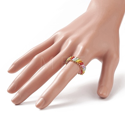 Glass Seed Braided Beaded Finger Ring RJEW-JR00552-1