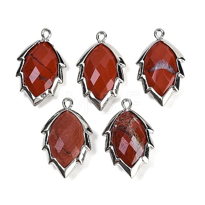 Natural Red Jasper Faceted Leaf Pendants G-I375-04P-16-1