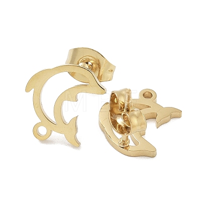 Hollow Dolphin Ion Plating(IP) 304 Stainless Steel Stud Earring Findings STAS-I206-95G-1