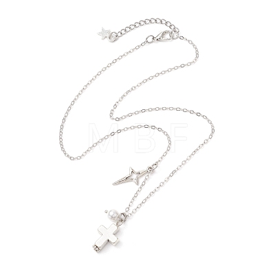 Alloy Cross Star Pendant Brass Cable Chain Necklaces for Women NJEW-JN05789-1