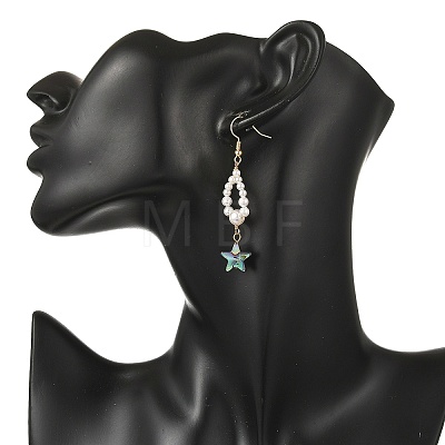 Shell Pearl & Abalone Shell/Paua Shell Beads Dangle Earrings EJEW-JE07314-01-1