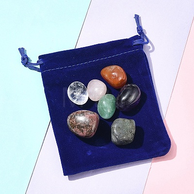 7Pcs Natural Labradorite & Amethyst & Rose Quartz & South Red Agate & Rhodonite & Green Aventurine & Quartz Crystal Tumbled Stone Sets DIY-FS0007-10B-1