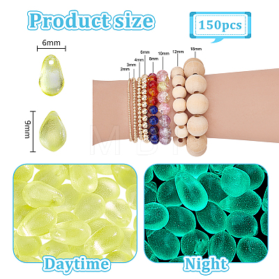 150Pcs Luminous Transparent Teardrop Glass Charms GLAA-PH0004-20-1
