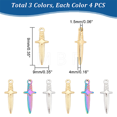 Unicraftale 12Pcs 3 Colors Ion Plating(IP) 304 Stainless Steel Pendants STAS-UN0045-87-1