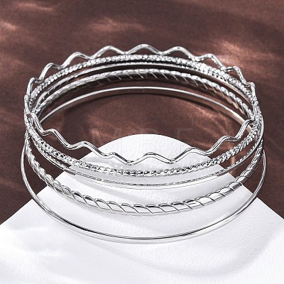 5Pcs 304 Stainless Steel Bangle Set for Women BJEW-S162-01C-P-1