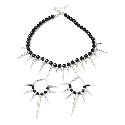 Alloy Punk Spiked Choker Necklace & Hoop Earrings Sets SJEW-C008-02P-1