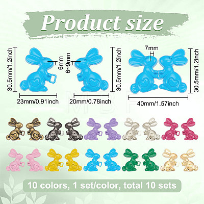 10 Sets 10 Colors Rabbit with Heart Spray Painted Alloy Adjustable Jean Button Pins DIY-FG0004-94-1