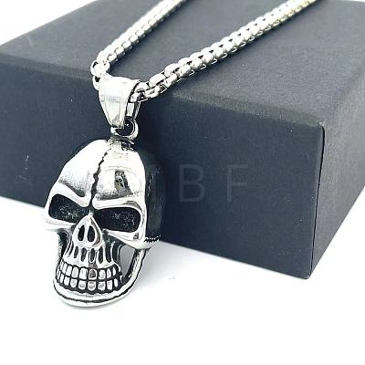 304 Stainless Steel Gothic Skull Pendant Necklaces for Men QF4021-1