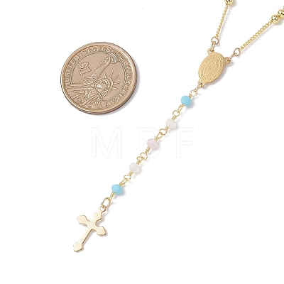 Faceted Glass and Brass Rosary Bead Necklaces NJEW-JN05672-1