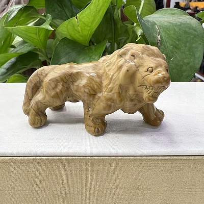 Natural Rhodochrosite Carved Healing Lion Figurines PW-WG35601-06-1