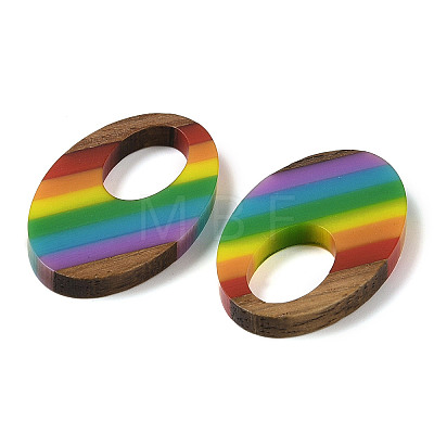 Pride Rainbow Theme Resin & Walnut Wood Pendants WOOD-K012-01-1