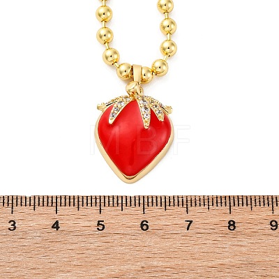 Brass Red Enamel Strawberry Pendant Ball Chain Necklaces NJEW-Z059-02G-1