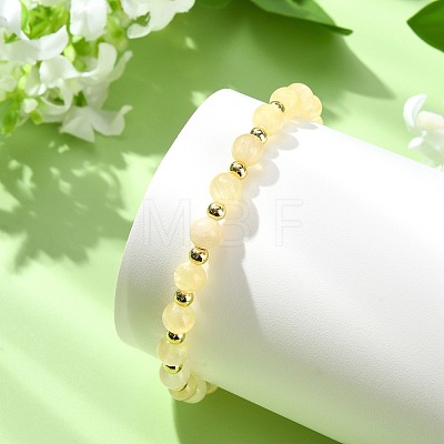 Natural Golden Silk Jade & Brass Beads Stretch Bracelets for Women BJEW-JB14040-1