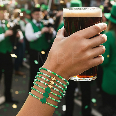 7Pcs 3 Styles Saint Patrick's Day Glass Seed Bead Stretch Bracelets RL8024-1-1