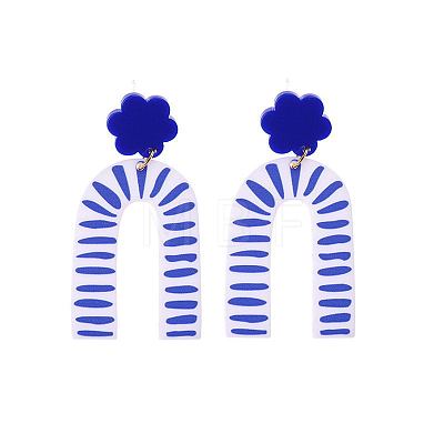 Acrylic Blue and White Porcelain Printed Dangle Stud Earrings FS-WG917E7-01-1