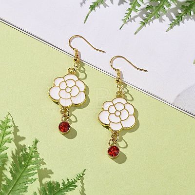 Enamel Peony with Rhinstone Dangle Earrings EJEW-JE05131-01-1