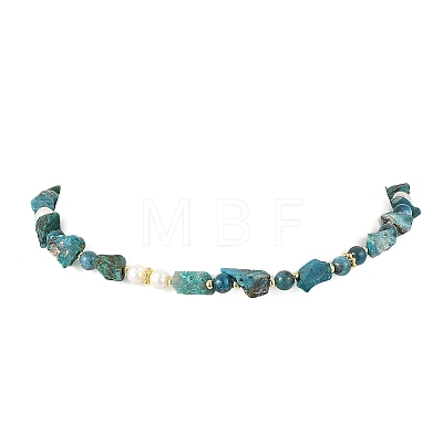 Round Natural Apatite & Nuggets Chrysocolla & Potato Pearl Beaded Necklaces NJEW-JN06592-1