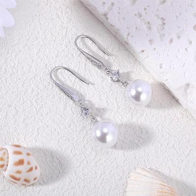 Pearl Earrings with Cubic Zirconia White Freshwater Shell Pearl Dangle Hook Earrings Stud Round Ball Drop Hoop Earrings Brass Jewelry Gift for Women JE1097A-1