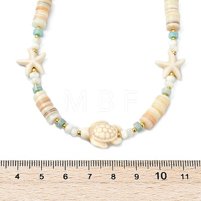 Ocean Starfish Turtle Dyed Synthetic Turquoise & Natural Amazonite & Rose Quartz & Shell Heishi Beaded Necklaces for Women NJEW-JN06096-1