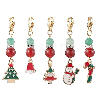 Christmas Tree/Bell/Snowman/Candy Cane Alloy Enamel Pendant Decorations HJEW-TA00192-1