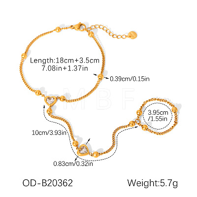 304 Stainless Steel Pave Clear Cubic Zirconia Heart Link Ring Bracelets for Women WGBEB4D-01-1