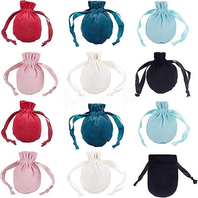  12Pcs 6 Colors Velvet Jewelry Pouches Bags TP-NB0001-37-1