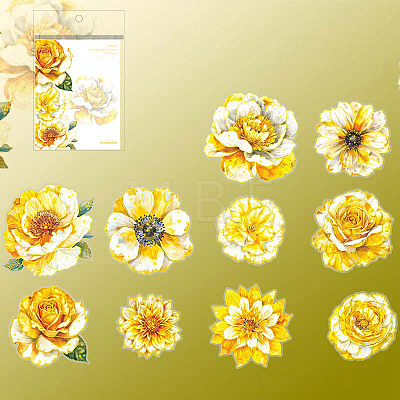 10Pcs Gilt Flowers PET Adhesive Waterproof Stickers Self-Adhesive Stickers PW-WG8AB22-03-1