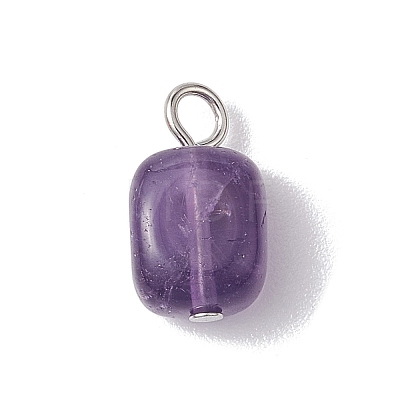 Natural & Synthetic Mixed Gemstone Cuboid Charms with Iron Loops PALLOY-JF02786-02-1