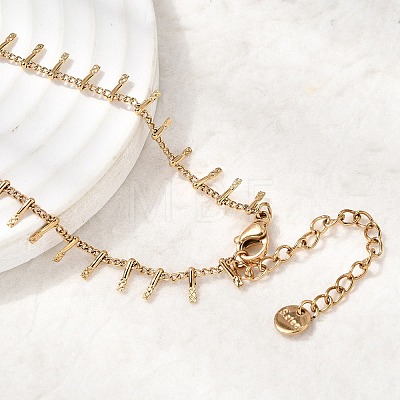 304 Stainless Steel Curb Chain with Bar Tassel Necklaces for Women NJEW-K389-04G-1