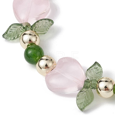 Heart Flower Dyed Natural TaiWan Jade & Acrylic Stretch Bracelet BJEW-JB09908-02-1