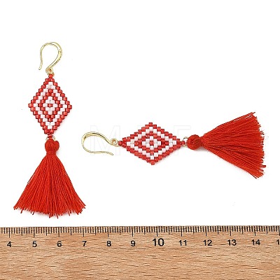 Glass Seed Beads & Brass Dangle Earrings for Women EJEW-MZ00800-02-1