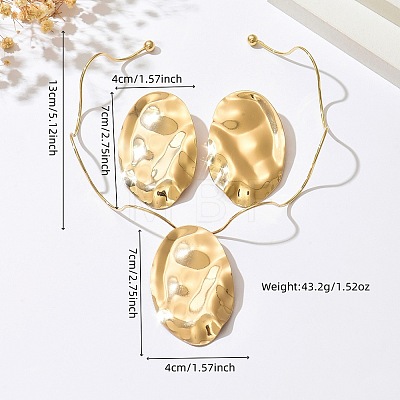 Iron Hammered Oval Statement Choker Necklaces & Earring Set for Women WG6F5B0-01-1