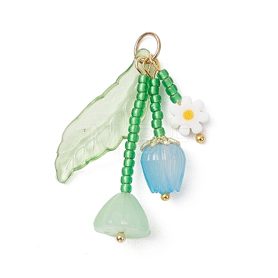 Glass with Opaque Acrylic Baeded Pendants PALLOY-MZ01190-02-1