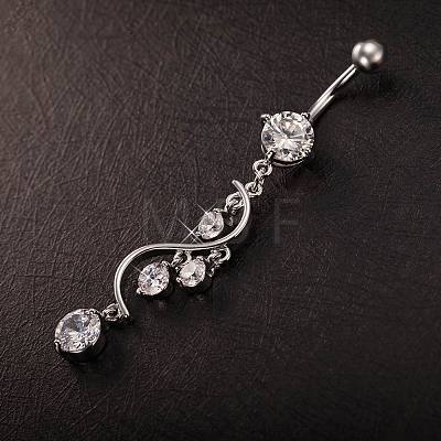 Piercing Jewelry Real Platinum Plated Brass Rhinestone S Shape Navel Ring Belly Rings AJEW-EE0001-54A-1