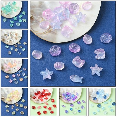 25Pcs 5 Style Ocean Themed Transparent Glass Beads Sets GLAA-YW0003-40A-1