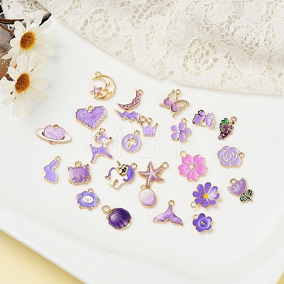 25Pcs 25 Style Light Gold Alloy Enamel Pendants ENAM-YW0001-78-1