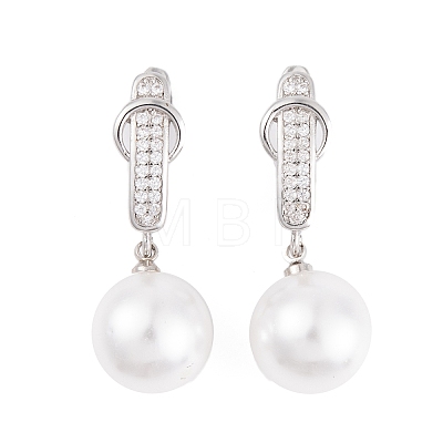 Rack Plating Brass Clear Cubic Zirconia ABS Pearl Earrings EJEW-S219-15P-03-1