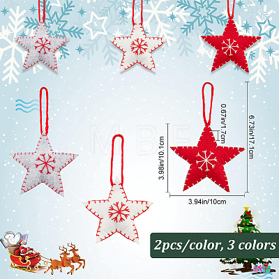 6Pcs 3 Colors Star with Snowflake Felt Fabric Pendant Decoration HJEW-CP0001-09-1