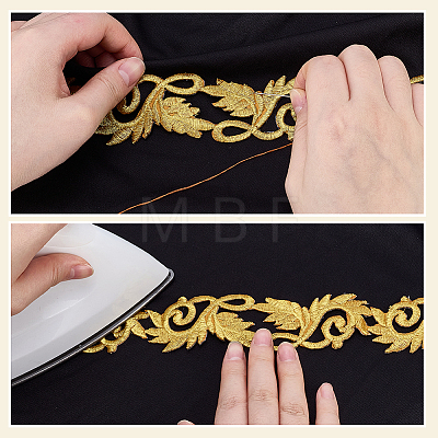 Sew on Ethnic Style Embroidery Leaf Polyester Hollow Lace Ribbons OCOR-WH0008-113-1