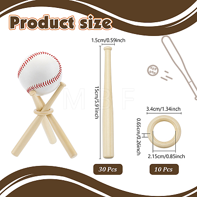 10 Sets Wooden Mini Bat Baseball Stands ODIS-TW0001-06B-1