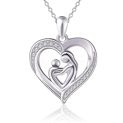 Alloy Crystal Rhinestone Heart with Mother and Baby Pendant Necklaces for Mother's Day FS-WGAE5FE-01-1