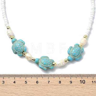 Ocean Sea Animals Synthetic Turquoise & Natural Cultured Freshwater Pearl & Glass Seed Beaded Necklaces for Women NJEW-JN06127-02-1