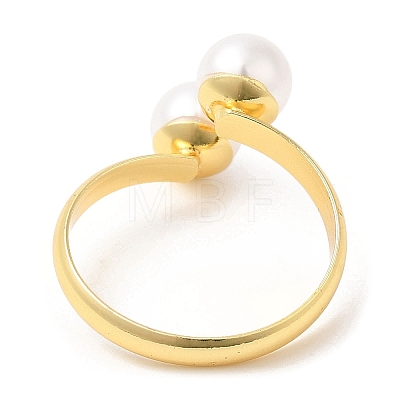 Rack Plating Brass Open Cuff Rings with Round Plastic Pearl Beads for Women RJEW-Q770-26G-1
