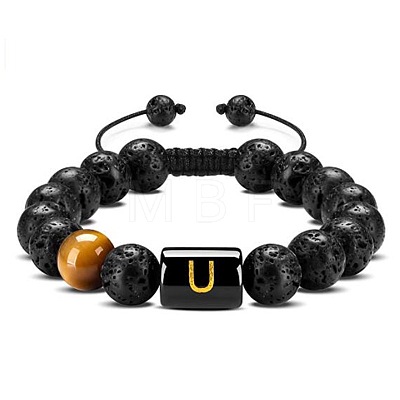 Natural Tiger Eye & Lava Rock Round Beads Adjustable Bracelets TV6214-21-1