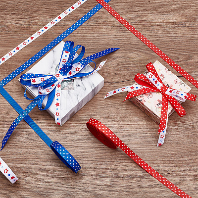 AHADERMAKER 3 Rolls 3 Colors Independence Day Theme Polyester Grosgrain Ribbon OCOR-GA0001-58-1
