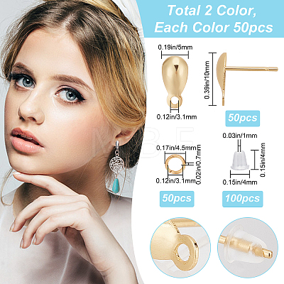 100Pcs 2 Colors 304 Stainless Steel Stud Earring Findings STAS-CN0001-11-1